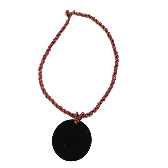 Vtg Inlaid Abalone & Mother of Pearl on Brown Multi Strand Seed Beaded Necklace - Picture 3 of 8